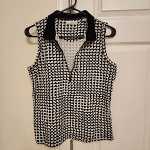 Liz Claiborne Golf Polo Tank Pima Cotton Black White Clouds Polo Tank